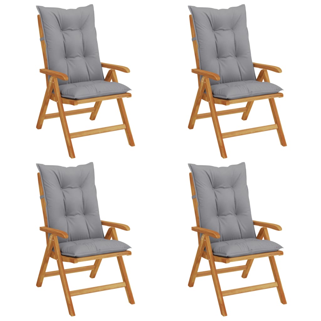 Reclining Folding Chairs with Cushions 4 pcs Solid Wood Teak