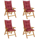 Reclining Garden Chairs with Cushions 4 pcs Solid Wood Teak - Front View