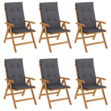 Reclining Garden Chairs with Cushions 6 pcs Solid Wood Teak - Front View