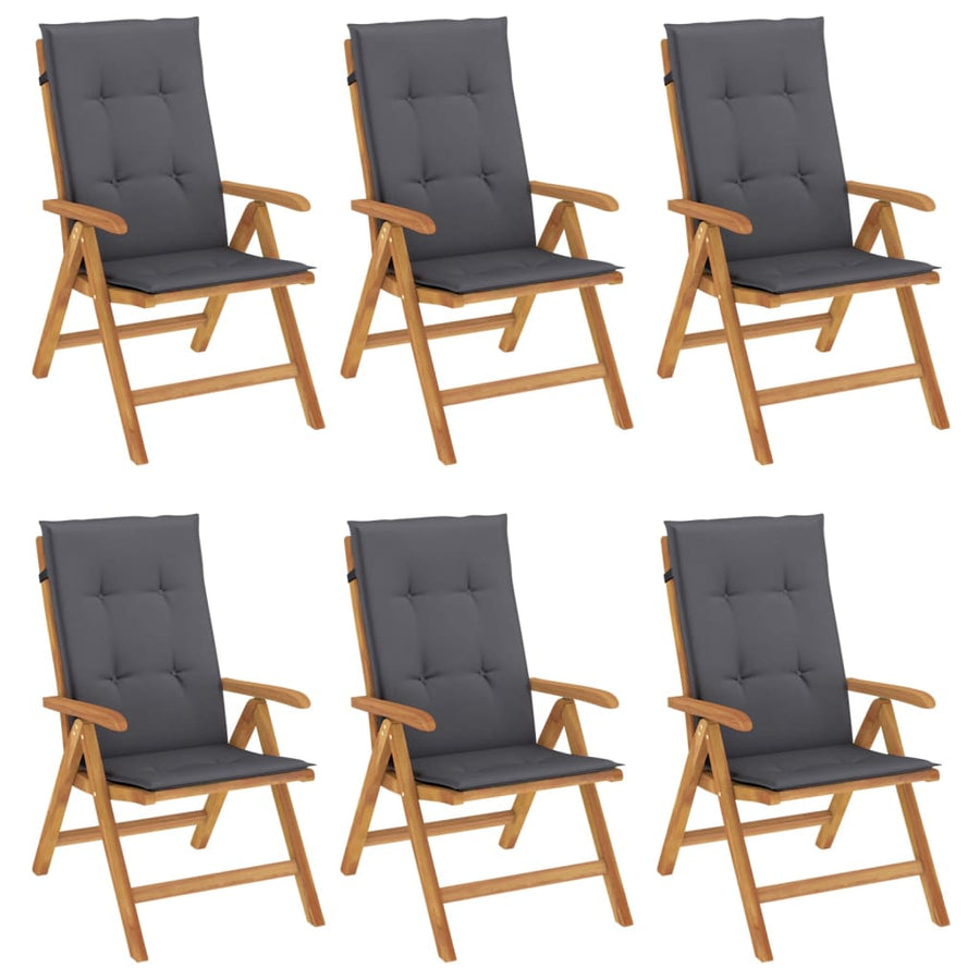 Reclining Folding Chairs with Cushions 6 pcs Solid Wood Teak