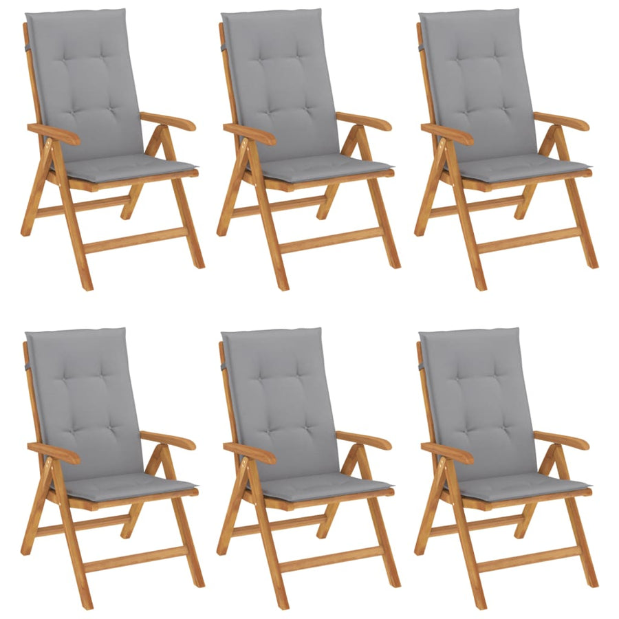 Reclining Folding Chairs with Cushions 6 pcs Solid Wood Teak