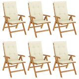 Reclining Garden Chairs with Cushions 6 pcs Solid Wood Teak - Front View