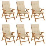 Reclining Garden Chairs with Cushions 6 pcs Solid Wood Teak - Front View