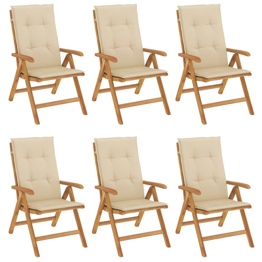 Reclining Folding Chairs with Cushions 6 pcs Solid Wood Teak
