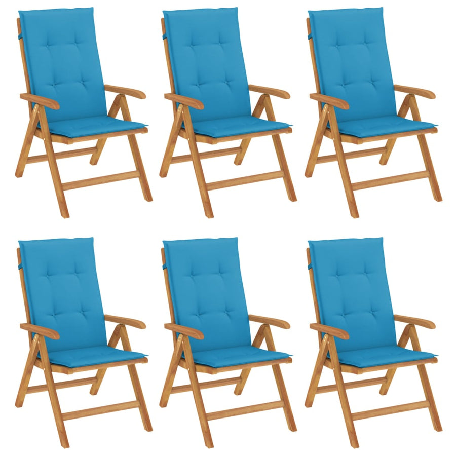 Reclining Folding Chairs with Cushions 6 pcs Solid Wood Teak