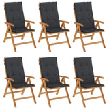 Reclining Garden Chairs with Cushions 6 pcs Solid Wood Teak - Front View