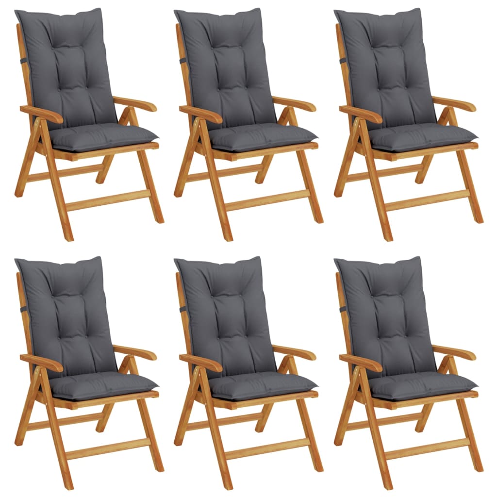 Reclining Garden Chairs with Cushions 6 pcs Solid Wood Teak