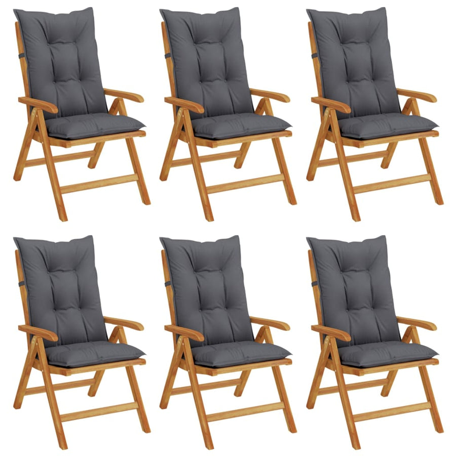 Reclining Folding Chairs with Cushions 6 pcs Solid Wood Teak
