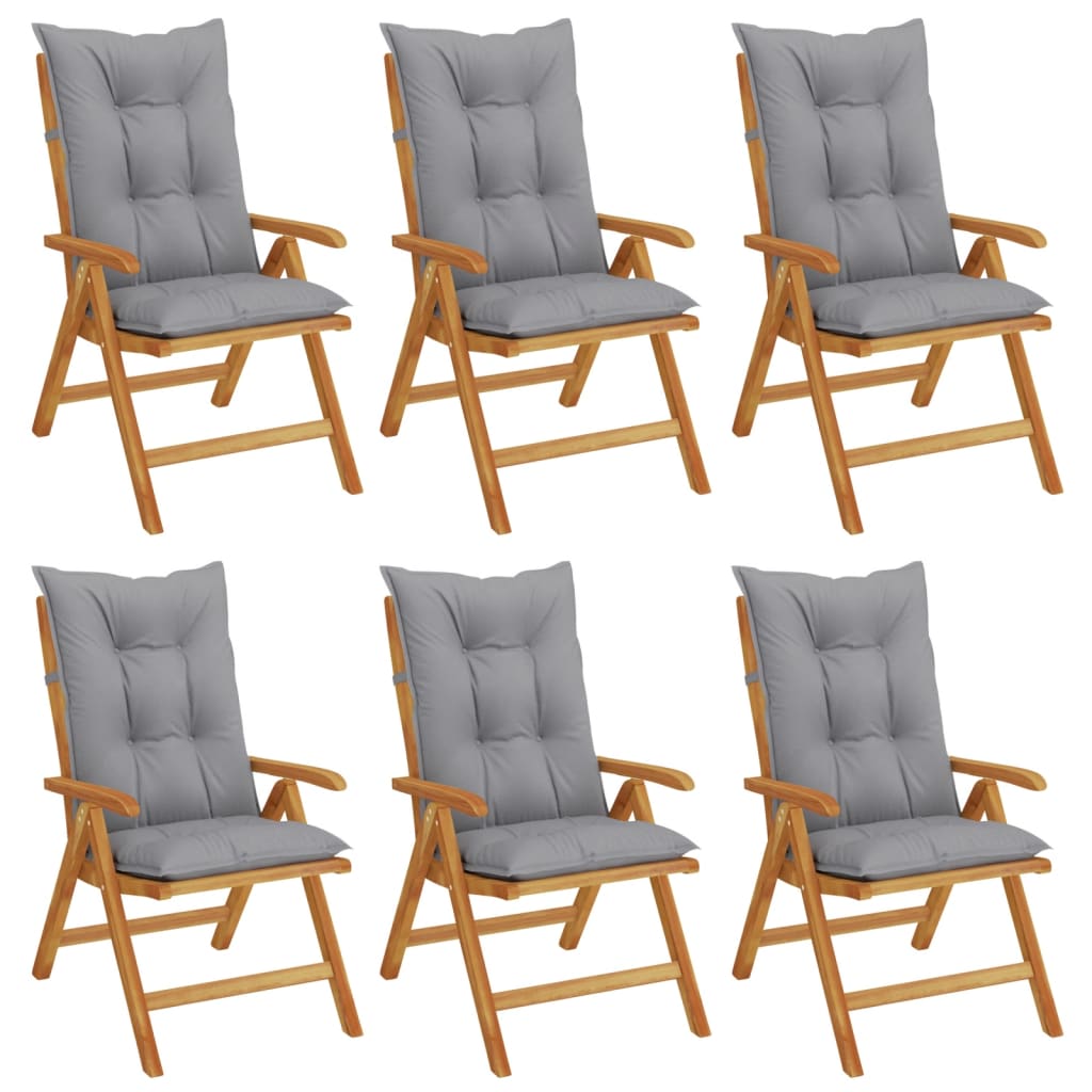 Reclining Folding Chairs with Cushions 6 pcs Solid Wood Teak