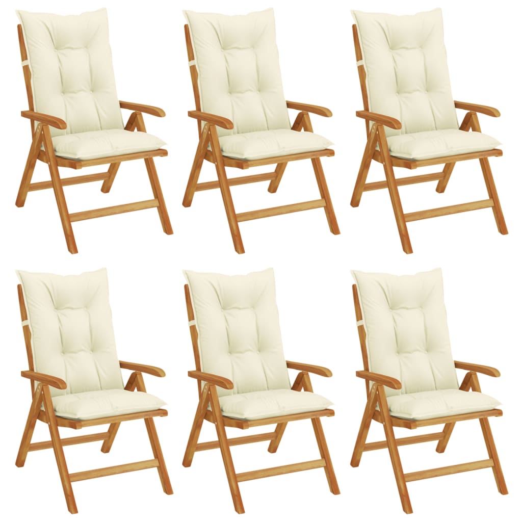 Reclining Folding Chairs with Cushions 6 pcs Solid Wood Teak
