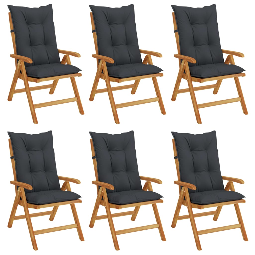 Reclining Folding Chairs with Cushions 6 pcs Solid Wood Teak