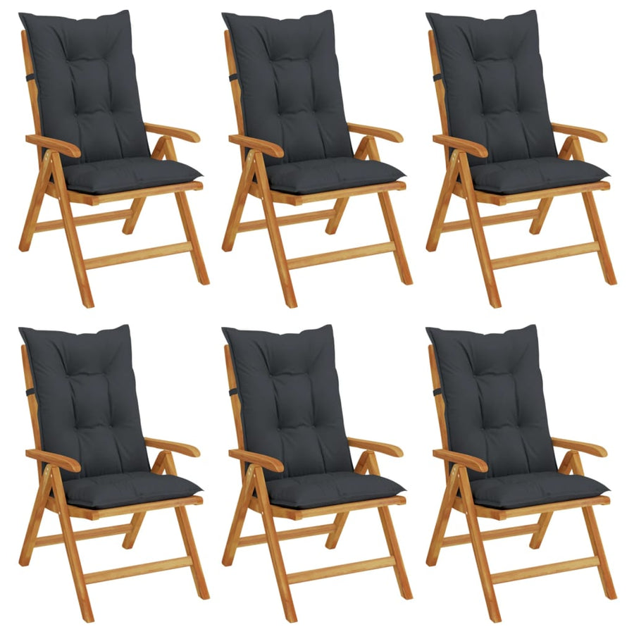 Reclining Folding Chairs with Cushions 6 pcs Solid Wood Teak
