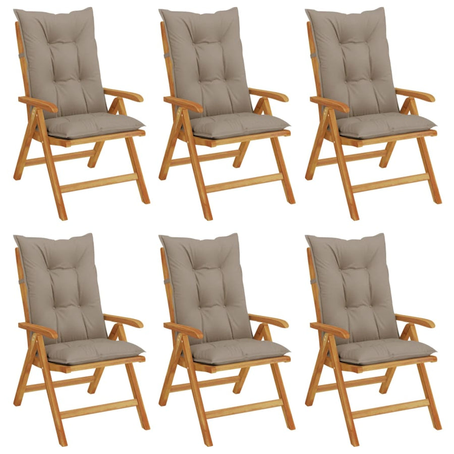 Reclining Folding Chairs with Cushions 6 pcs Solid Wood Teak