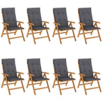 Reclining Folding Chairs with Cushions 8 pcs Solid Wood Teak