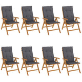 Reclining Garden Chairs with Cushions 8 pcs Solid Wood Teak - Front View