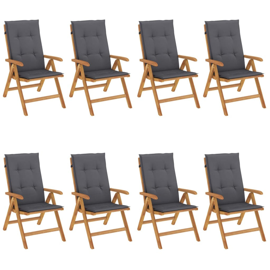 Reclining Folding Chairs with Cushions 8 pcs Solid Wood Teak