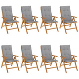 Reclining Garden Chairs with Cushions 8 pcs Solid Wood Teak - Front View