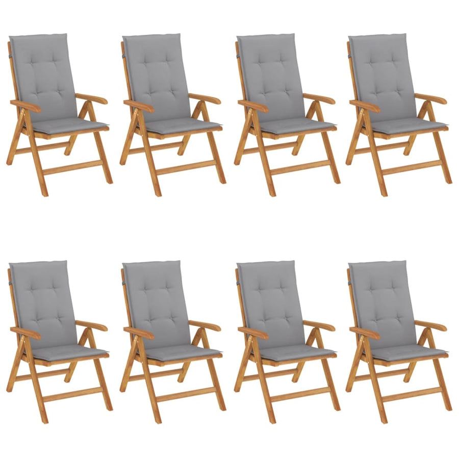 Reclining Folding Chairs with Cushions 8 pcs Solid Wood Teak