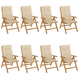 Reclining Garden Chairs with Cushions 8 pcs Solid Wood Teak