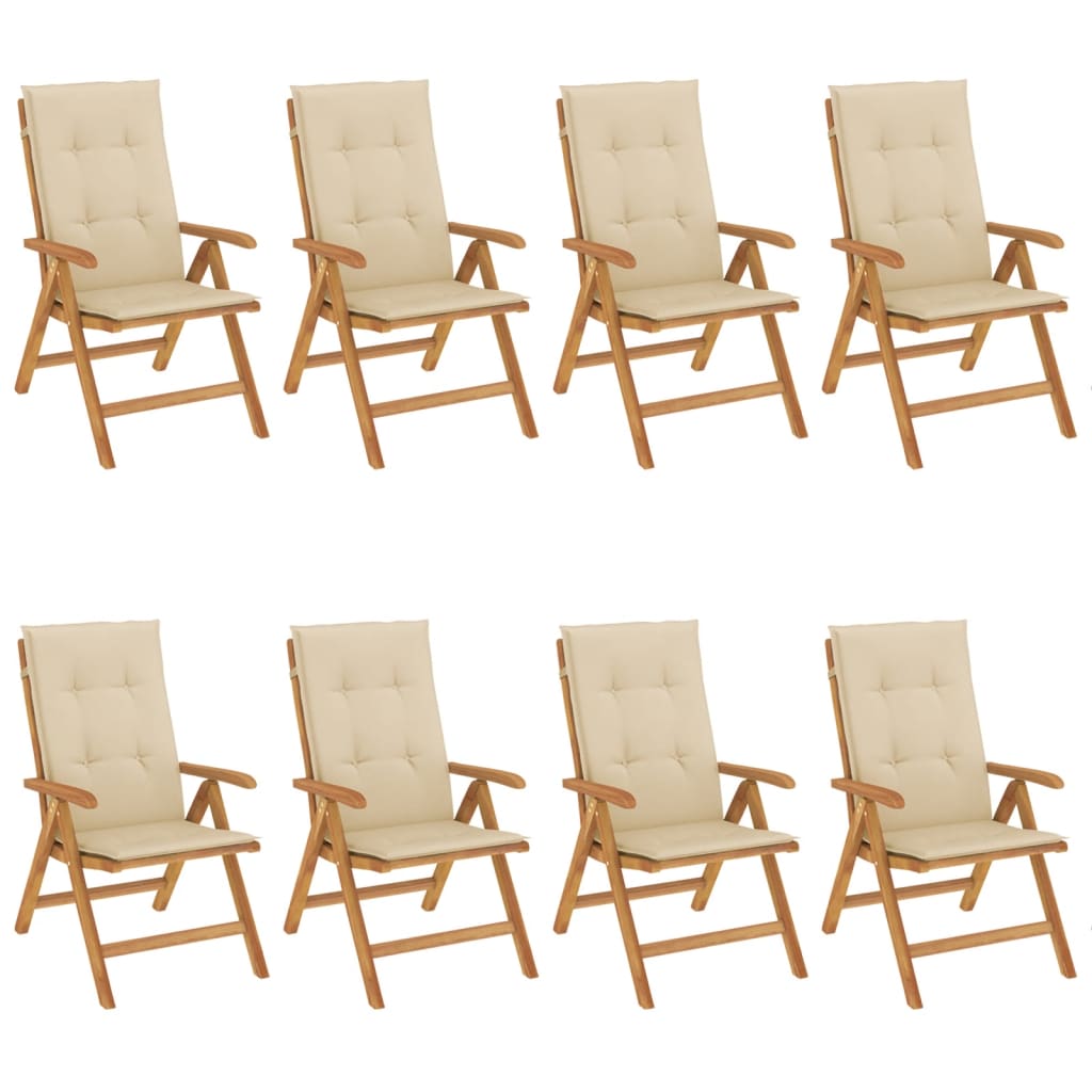 Reclining Garden Chairs with Cushions 8 pcs Solid Wood Teak