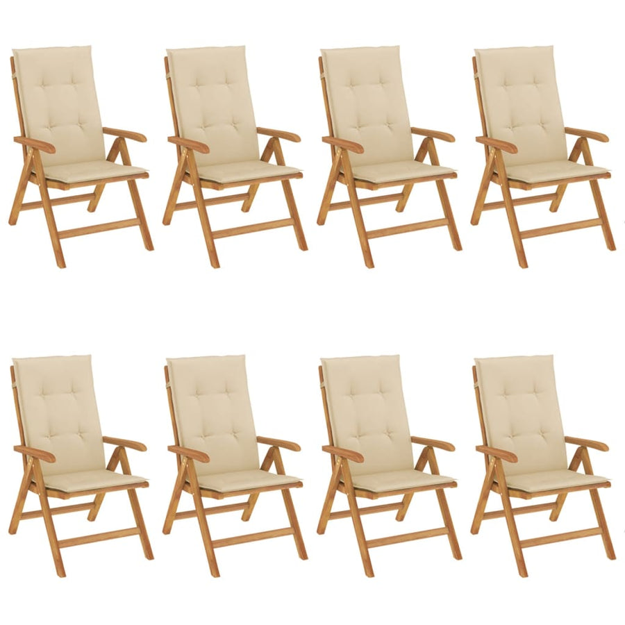 Reclining Folding Chairs with Cushions 8 pcs Solid Wood Teak