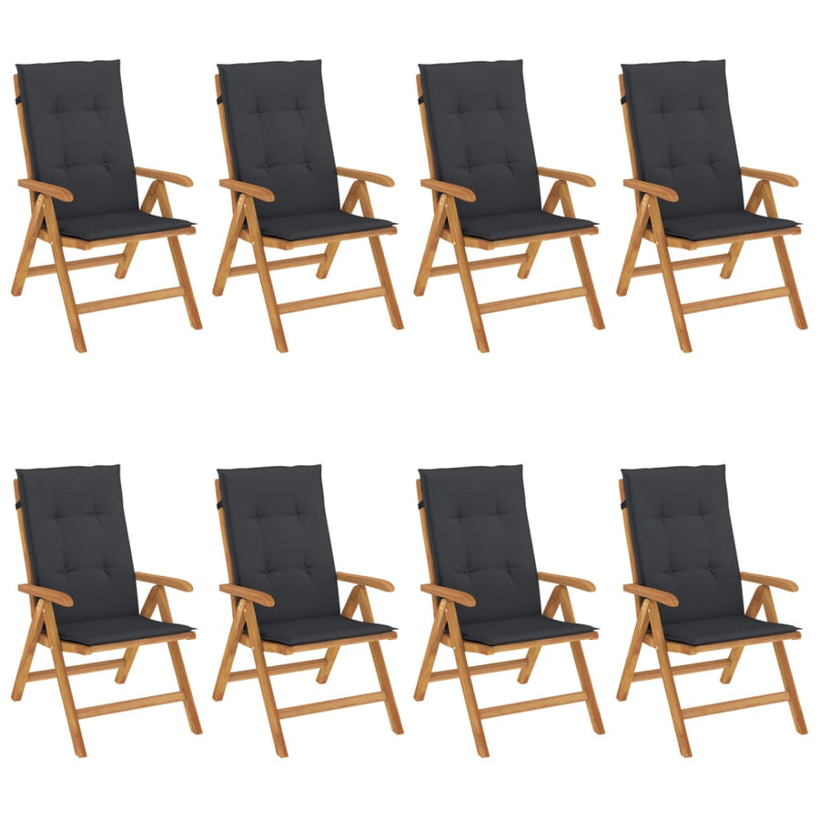 Reclining Folding Chairs with Cushions 8 pcs Solid Wood Teak