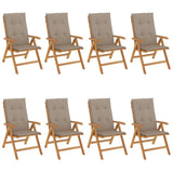 Reclining Garden Chairs with Cushions 8 pcs Solid Wood Teak - Front View