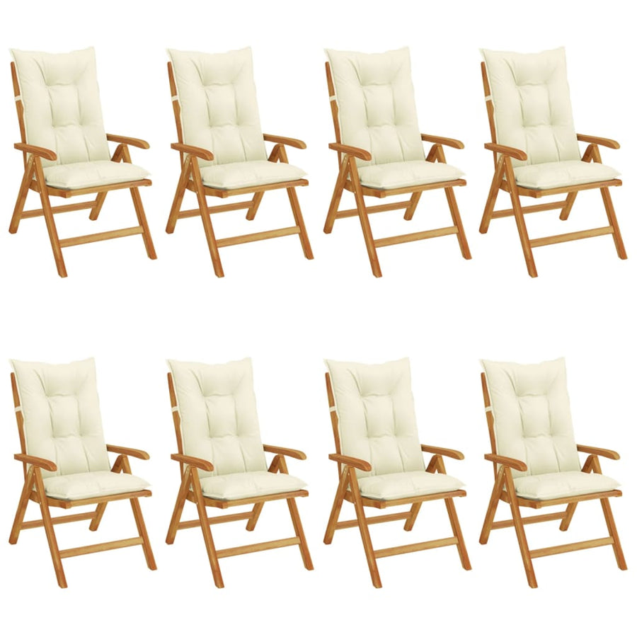 Reclining Folding Chairs with Cushions 8 pcs Solid Wood Teak