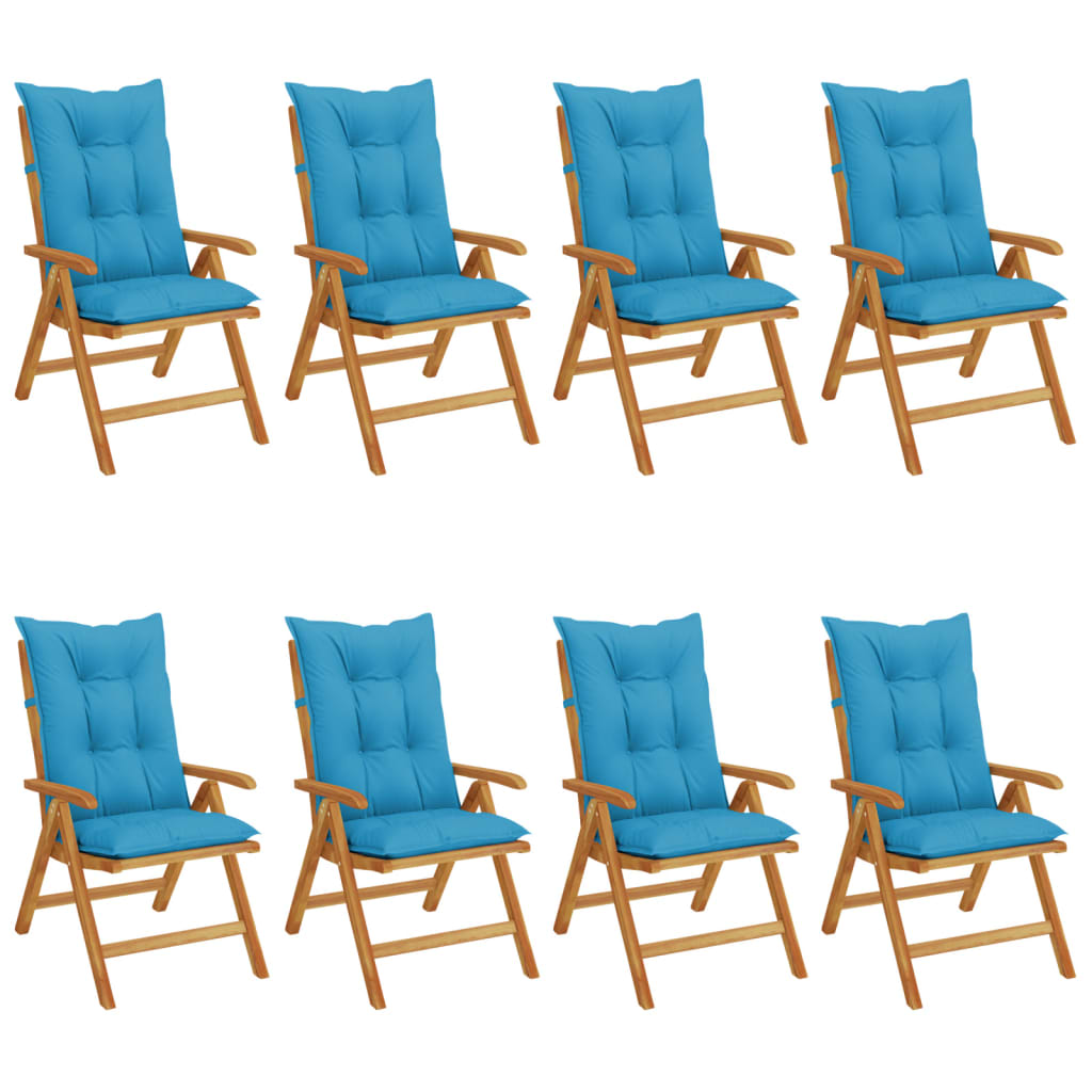Reclining Folding Chairs with Cushions 8 pcs Solid Wood Teak