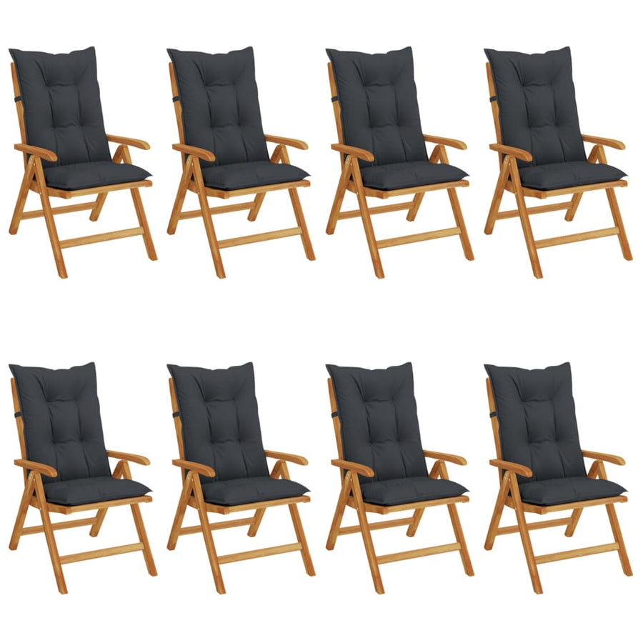 Reclining Folding Chairs with Cushions 8 pcs Solid Wood Teak