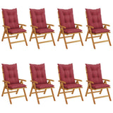 Reclining Garden Chairs with Cushions 8 pcs Solid Wood Teak - Front View