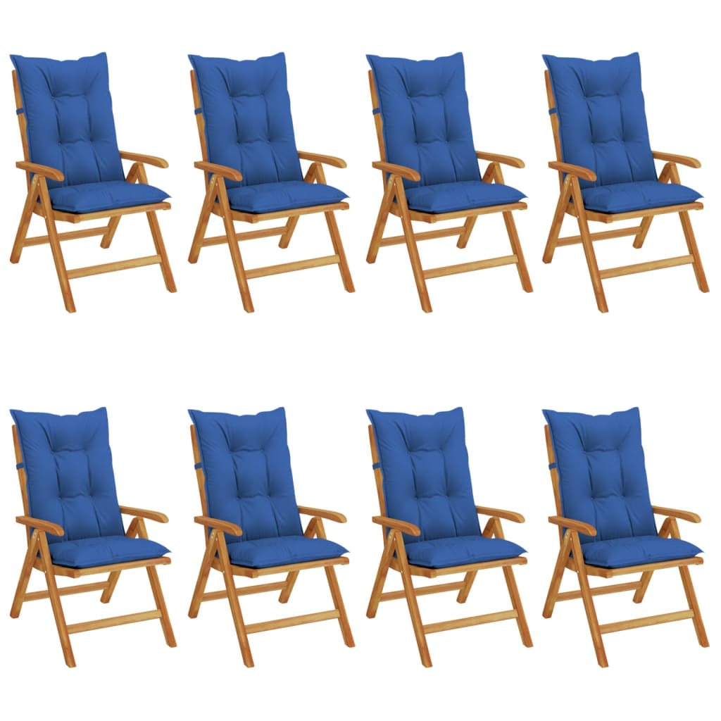 Reclining Folding Chairs with Cushions 8 pcs Solid Wood Teak