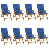 Reclining Folding Chairs with Cushions 8 pcs Solid Wood Teak - Front View