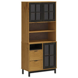 Highboard with Glass Doors FLAM 80x40x180 cm Solid Wood Pine - Front View