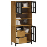 Highboard with Glass Doors FLAM 80x40x180 cm Solid Wood Pine - Side View