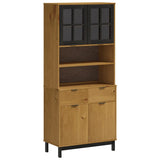 Highboard with Glass Doors FLAM 80x40x180 cm Solid Wood Pine