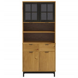 Highboard with Glass Doors FLAM 80x40x180 cm Solid Wood Pine - 45-Degree Angle