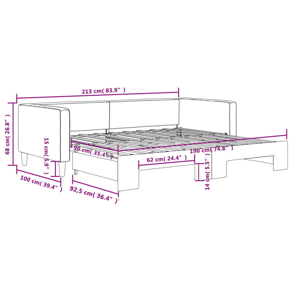 Daybed with Trundle without Mattress Light Grey 90x190 cm