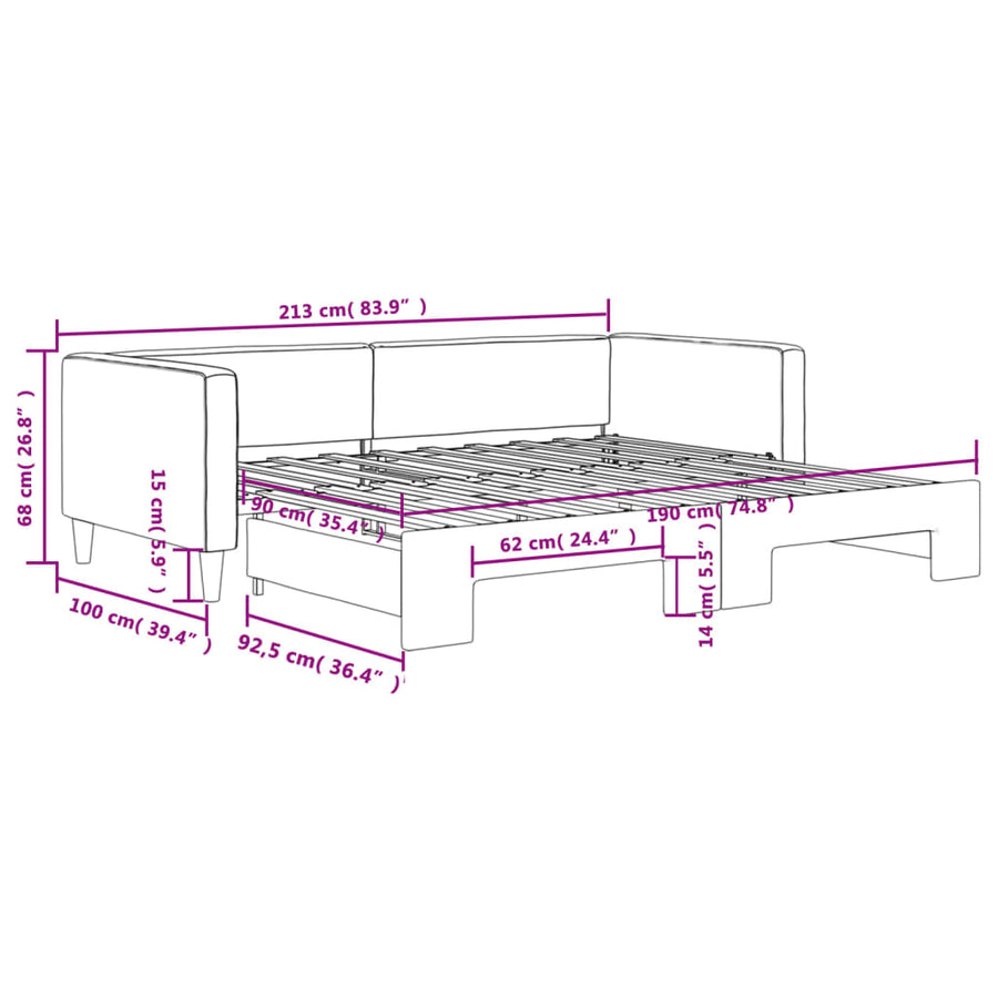 Daybed with Trundle without Mattress Light Grey 90x190 cm