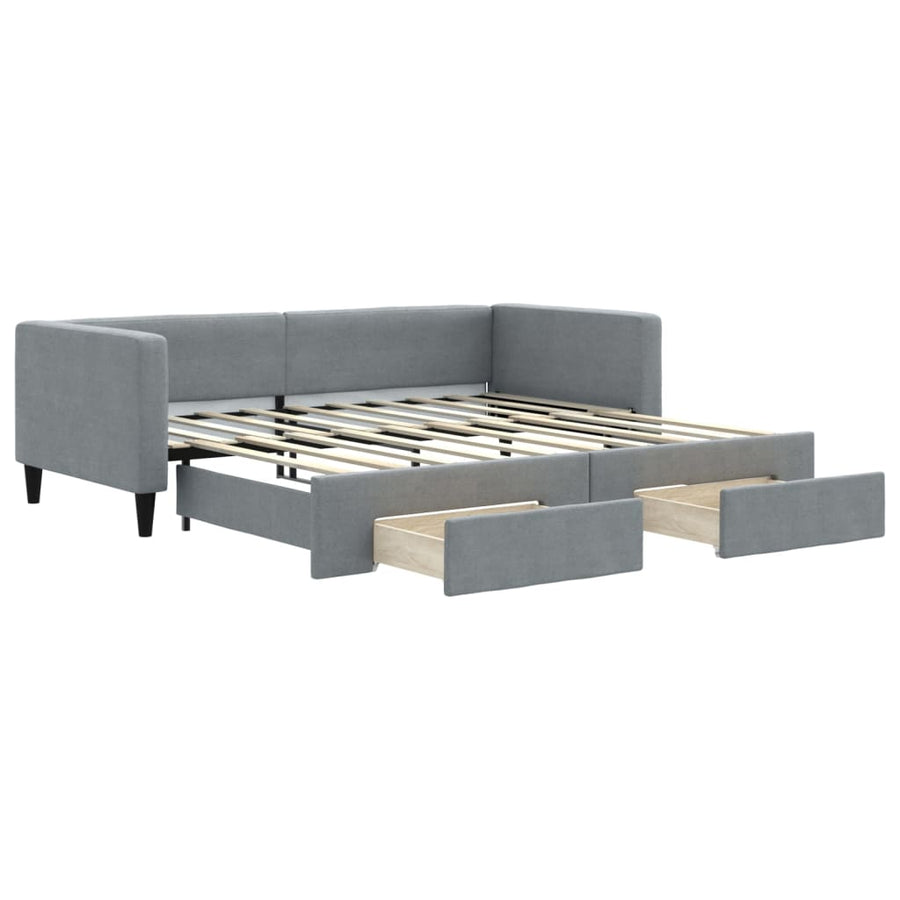 Daybed with Trundle&Drawers without Mattress Light Grey 90x190 cm