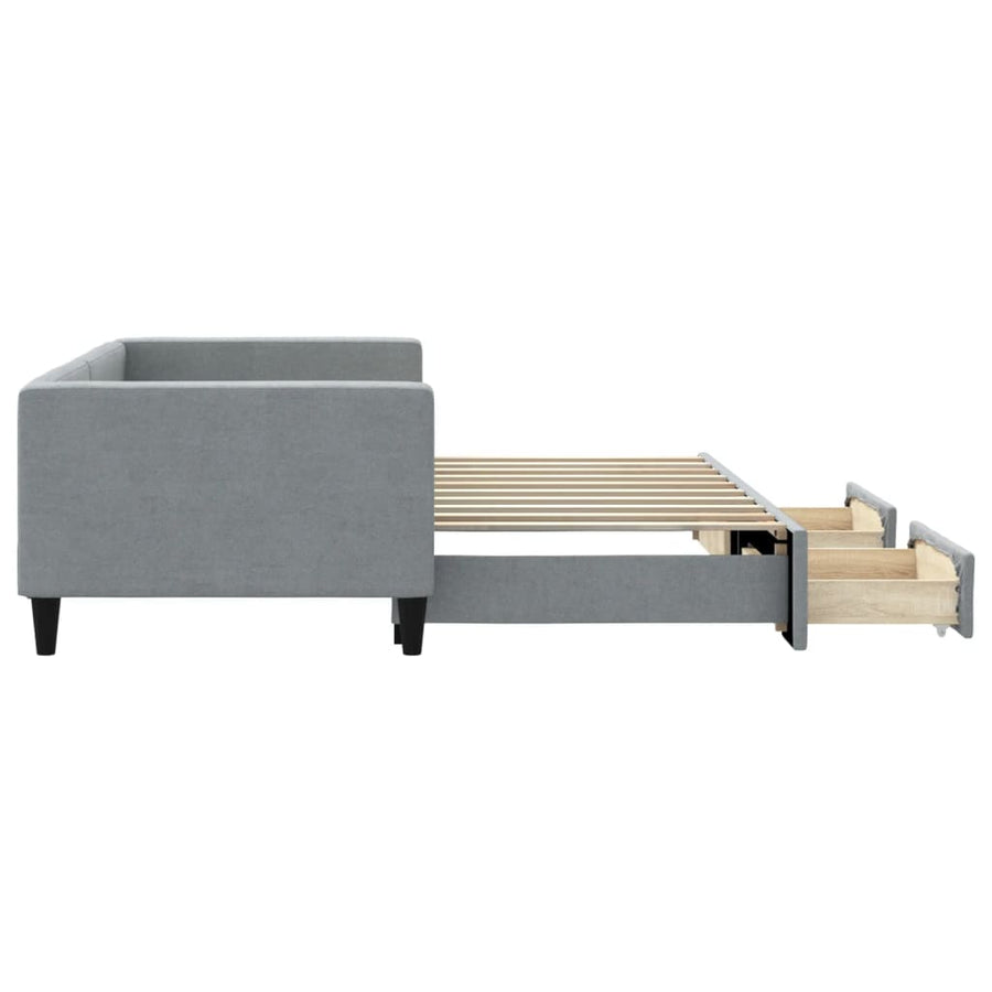 Daybed with Trundle&Drawers without Mattress Light Grey 90x190 cm