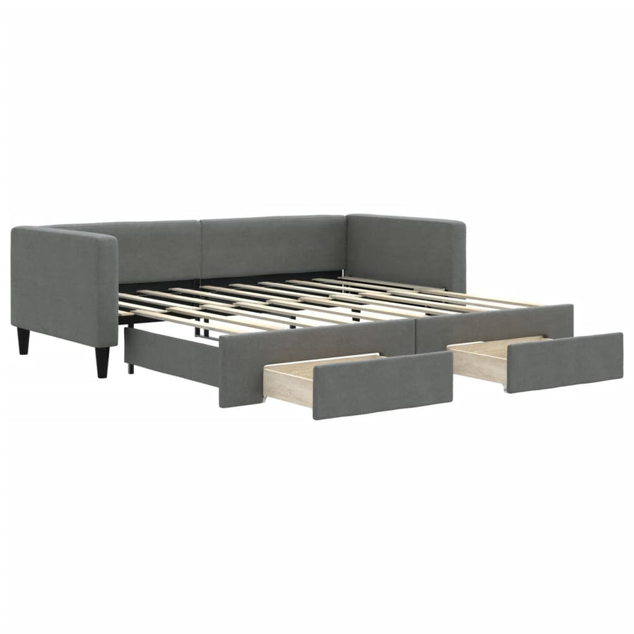 Daybed with Trundle&Drawers without Mattress Dark Grey 90x190cm