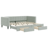 Daybed with Trundle&Drawers without Mattress Light Grey 90x190 cm - Front View