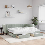 Daybed with Trundle&Drawers without Mattress Light Grey 90x190 cm