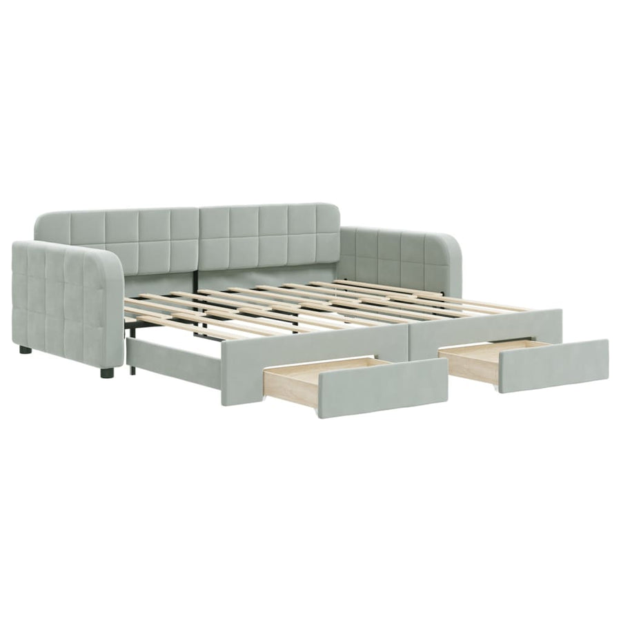 Daybed with Trundle&Drawers without Mattress Light Grey 90x190 cm