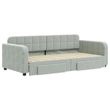 Daybed with Trundle&Drawers without Mattress Light Grey 90x190 cm - Side View