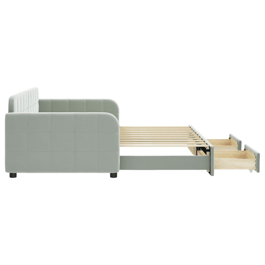 Daybed with Trundle&Drawers without Mattress Light Grey 90x190 cm