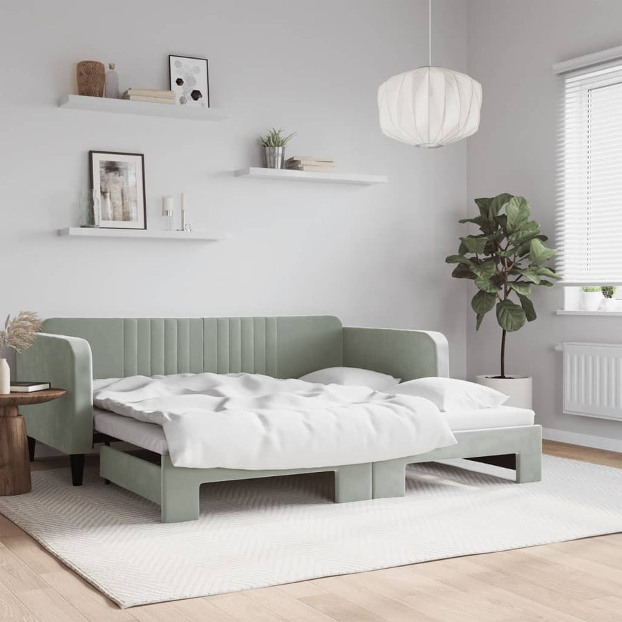 Daybed with Trundle without Mattress Light Grey 90x190 cm