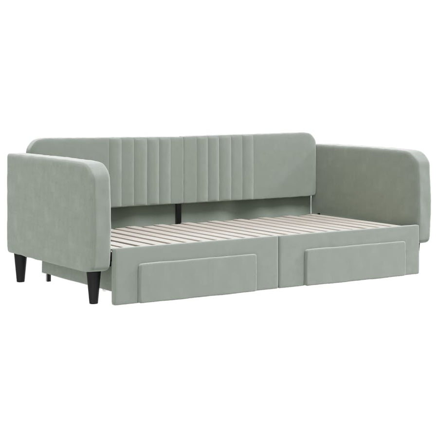Daybed with Trundle&Drawers without Mattress Light Grey 90x190 cm