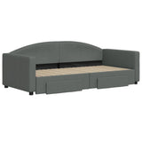 Daybed with Trundle&Drawers without Mattress Dark Grey 90x190 cm - Side View